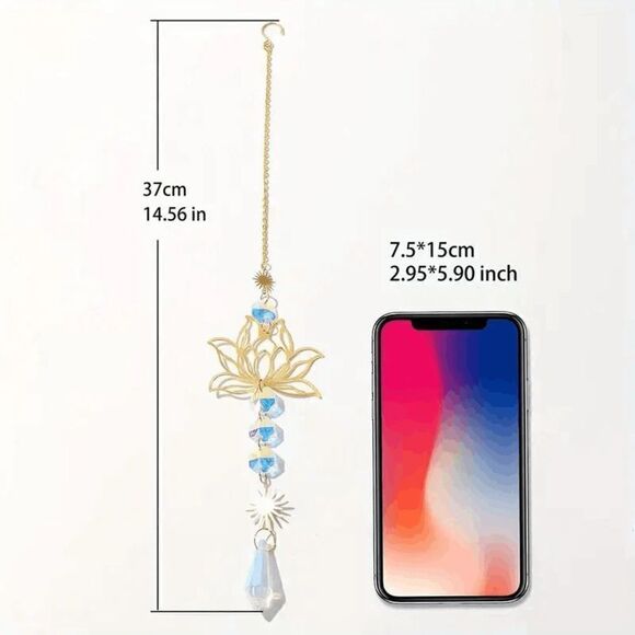 Golden Sun And Lotus Flower Crystal Hanging Sun Catcher - Picture 2 of 8